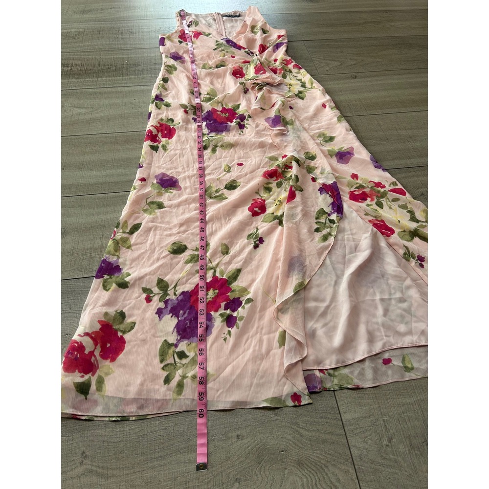 Lauren Ralph Lauren Pink Floral Maxi Dress Ruffle Brooch Romantic  Size 14 - Picture 3 of 7